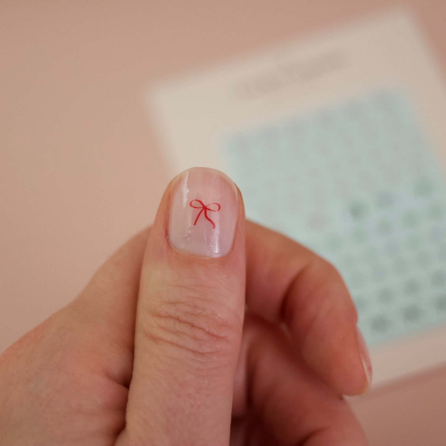 tiny ribbon red nail art, bow nail art